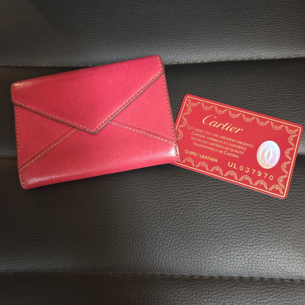 Cartier Rose Pink Leather Envelope Wallet Card Case Holder